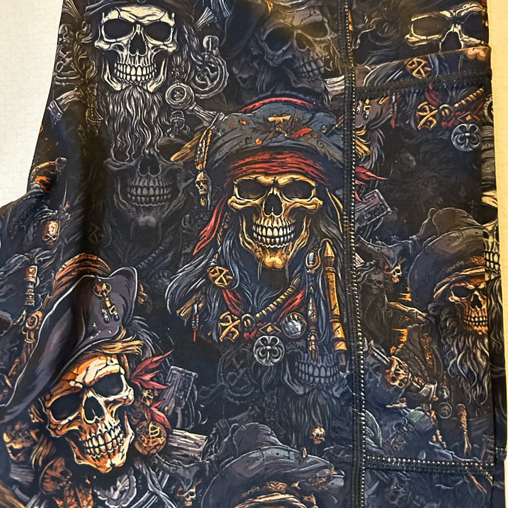 Constantly Varied Gear Skull and Pirate Leggings - Black and Orange - Picture 2 of 3